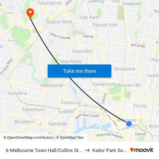 6-Melbourne Town Hall/Collins St (Melbourne City) to Keilor Park Soccer Club map