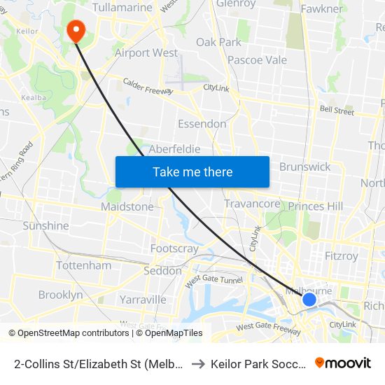 2-Collins St/Elizabeth St (Melbourne City) to Keilor Park Soccer Club map
