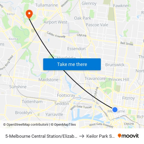 5-Melbourne Central Station/Elizabeth St (Melbourne City) to Keilor Park Soccer Club map