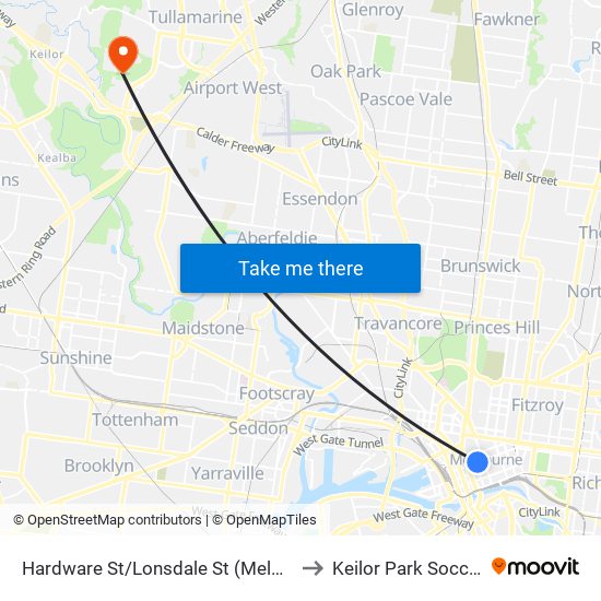 Hardware St/Lonsdale St (Melbourne City) to Keilor Park Soccer Club map