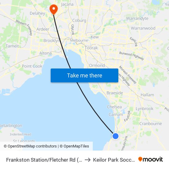 Frankston Station/Fletcher Rd (Frankston) to Keilor Park Soccer Club map
