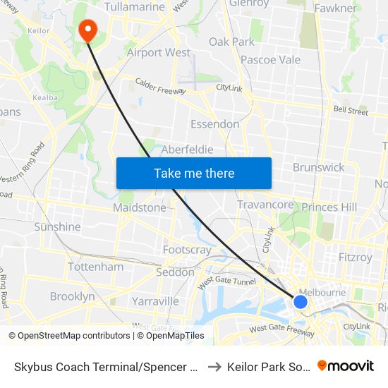 Skybus Coach Terminal/Spencer St (Melbourne City) to Keilor Park Soccer Club map