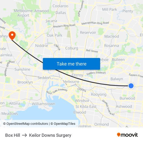 Box Hill to Keilor Downs Surgery map