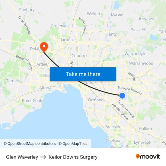 Glen Waverley to Keilor Downs Surgery map