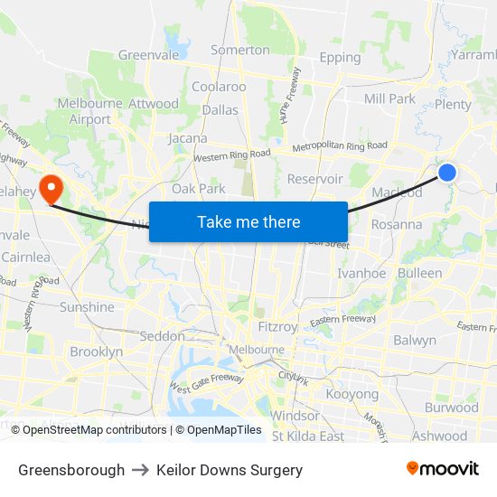 Greensborough to Keilor Downs Surgery map