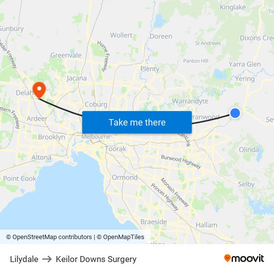 Lilydale to Keilor Downs Surgery map