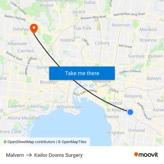 Malvern to Keilor Downs Surgery map