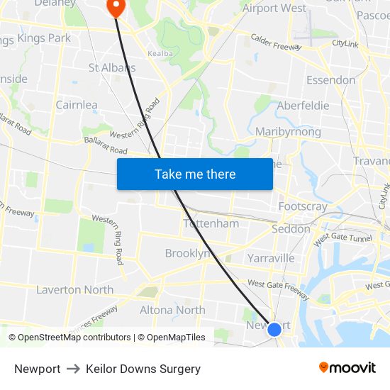 Newport to Keilor Downs Surgery map