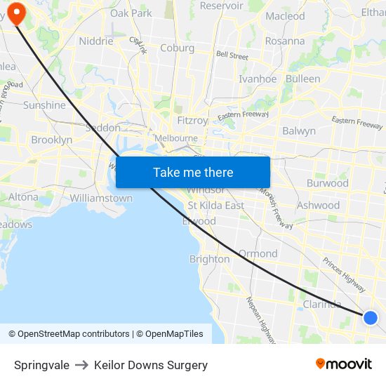 Springvale to Keilor Downs Surgery map
