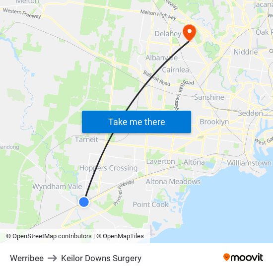 Werribee to Keilor Downs Surgery map