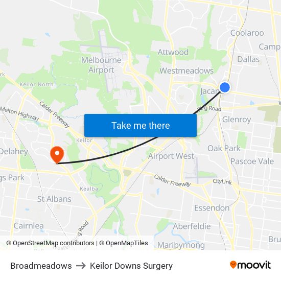 Broadmeadows to Keilor Downs Surgery map