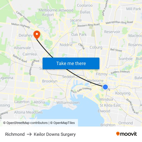 Richmond to Keilor Downs Surgery map