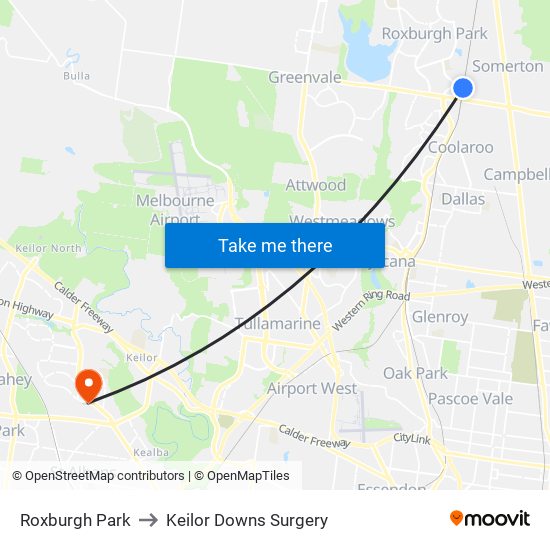 Roxburgh Park to Keilor Downs Surgery map