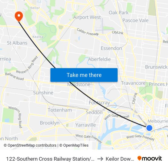 122-Southern Cross Railway Station/Spencer St (Melbourne City) to Keilor Downs Surgery map