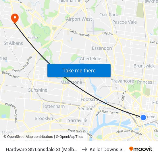 Hardware St/Lonsdale St (Melbourne City) to Keilor Downs Surgery map