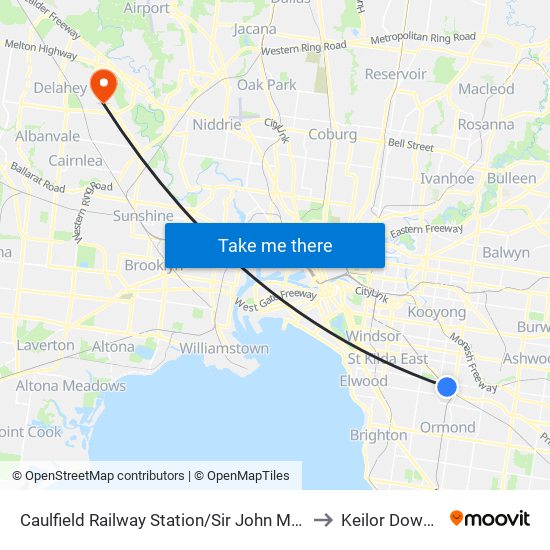 Caulfield Railway Station/Sir John Monash Dr (Caulfield East) to Keilor Downs Surgery map