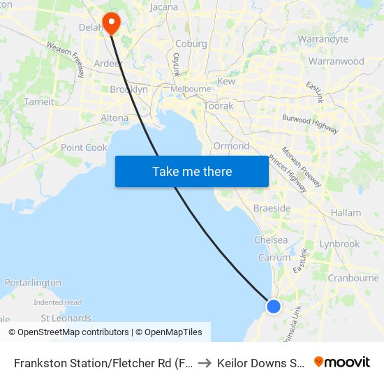 Frankston Station/Fletcher Rd (Frankston) to Keilor Downs Surgery map