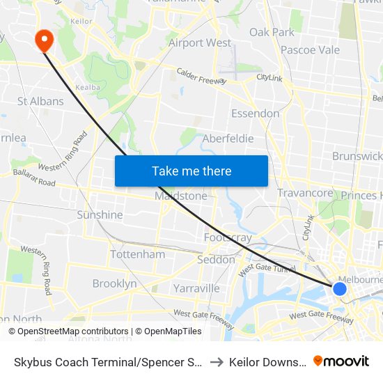 Skybus Coach Terminal/Spencer St (Melbourne City) to Keilor Downs Surgery map