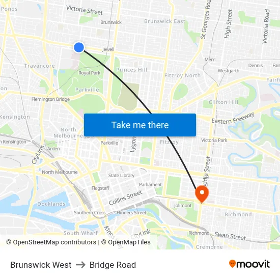 Brunswick West to Bridge Road map