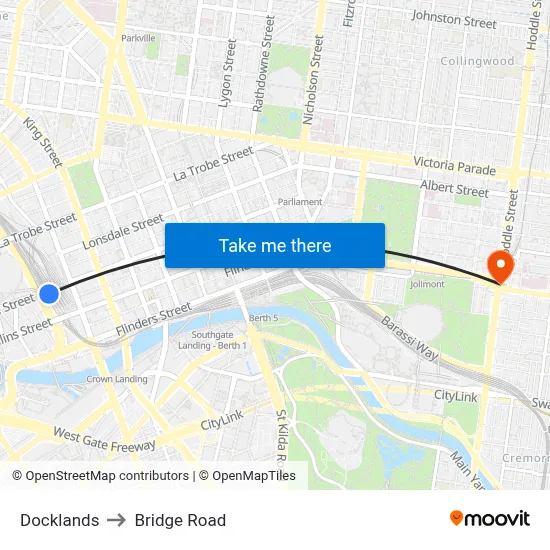 Docklands to Bridge Road map