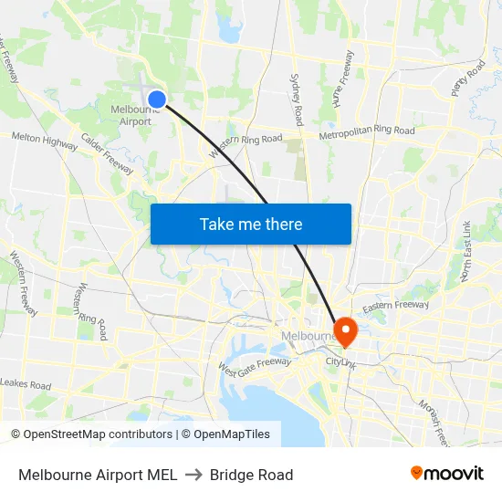 Melbourne Airport MEL to Bridge Road map