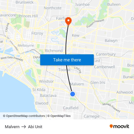 Malvern to Abi Unit map