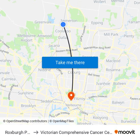 Roxburgh Park to Victorian Comprehensive Cancer Centre map