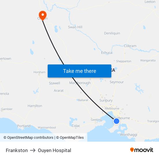 Frankston to Ouyen Hospital map
