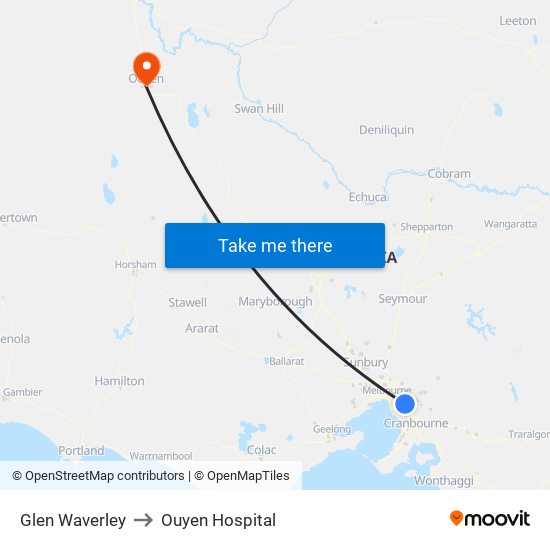 Glen Waverley to Ouyen Hospital map