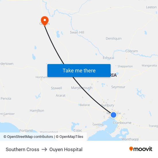 Southern Cross to Ouyen Hospital map