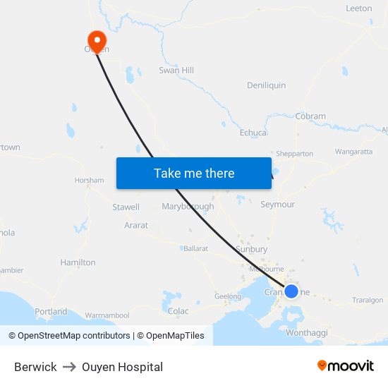Berwick to Ouyen Hospital map