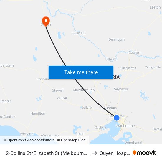 2-Collins St/Elizabeth St (Melbourne City) to Ouyen Hospital map