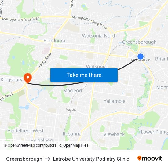 Greensborough to Latrobe University Podiatry Clinic map