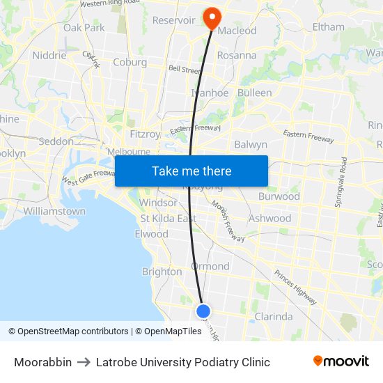 Moorabbin to Latrobe University Podiatry Clinic map