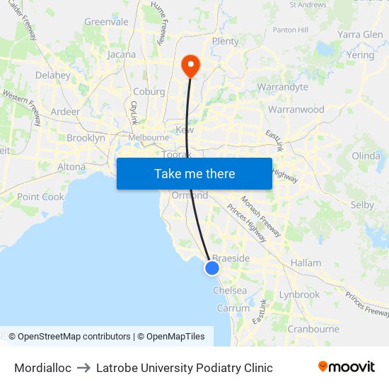Mordialloc to Latrobe University Podiatry Clinic map