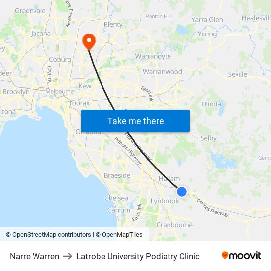 Narre Warren to Latrobe University Podiatry Clinic map