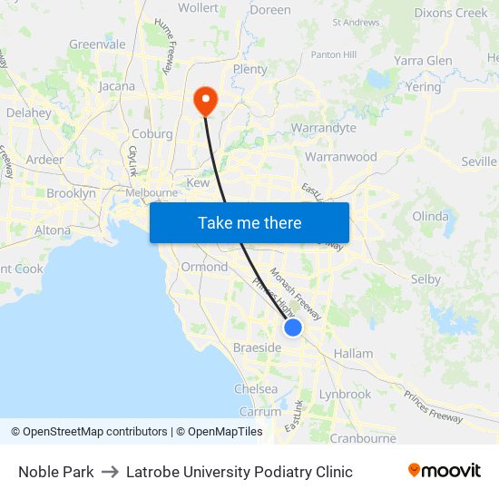 Noble Park to Latrobe University Podiatry Clinic map