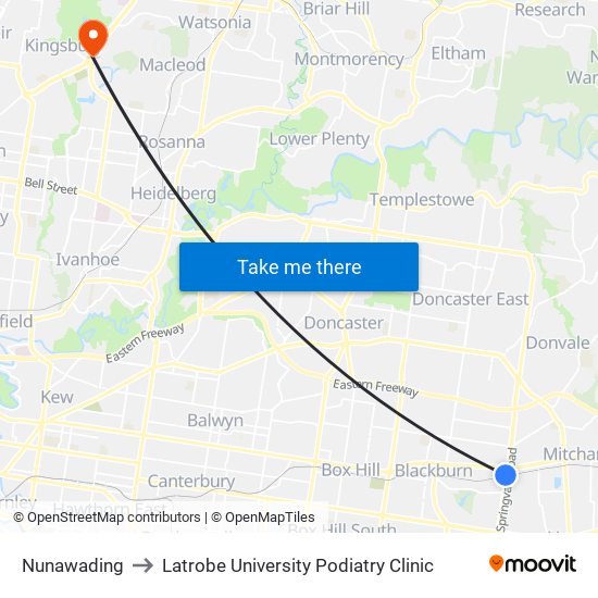 Nunawading to Latrobe University Podiatry Clinic map