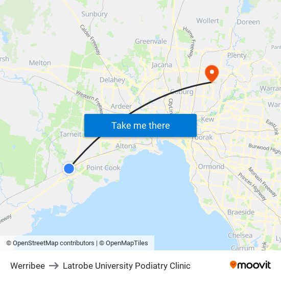 Werribee to Latrobe University Podiatry Clinic map