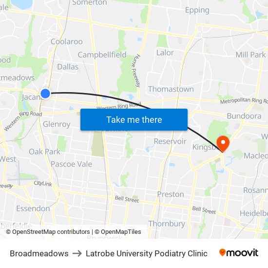 Broadmeadows to Latrobe University Podiatry Clinic map