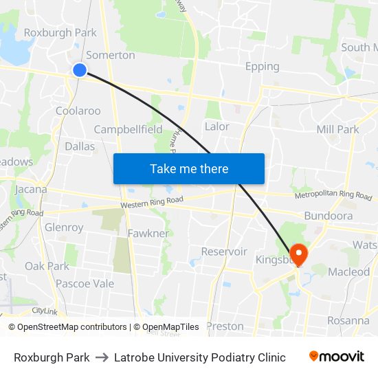 Roxburgh Park to Latrobe University Podiatry Clinic map