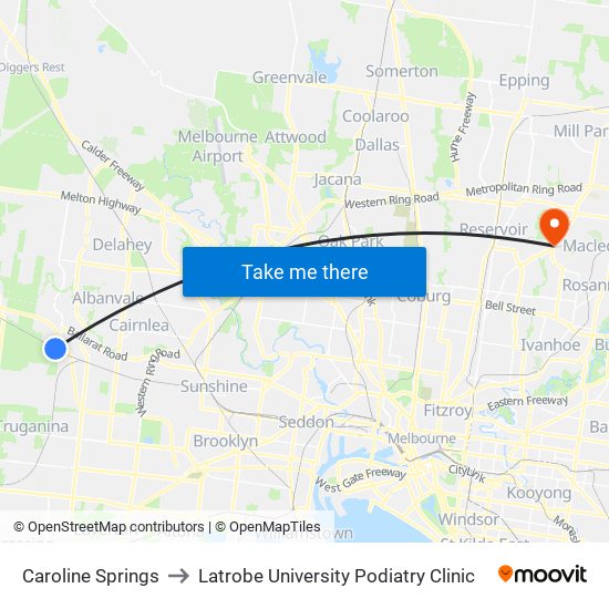 Caroline Springs to Latrobe University Podiatry Clinic map