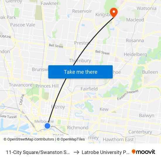 11-City Square/Swanston St (Melbourne City) to Latrobe University Podiatry Clinic map