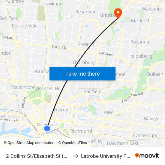 2-Collins St/Elizabeth St (Melbourne City) to Latrobe University Podiatry Clinic map