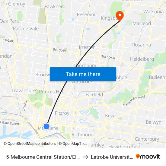 5-Melbourne Central Station/Elizabeth St (Melbourne City) to Latrobe University Podiatry Clinic map