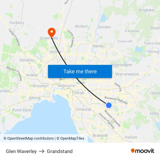 Glen Waverley to Grandstand map