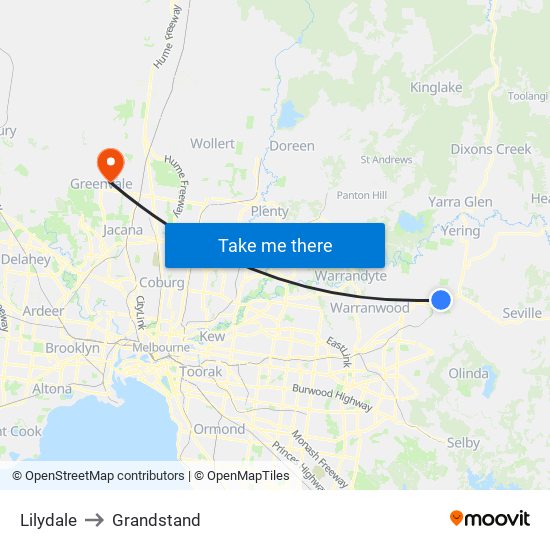 Lilydale to Grandstand map