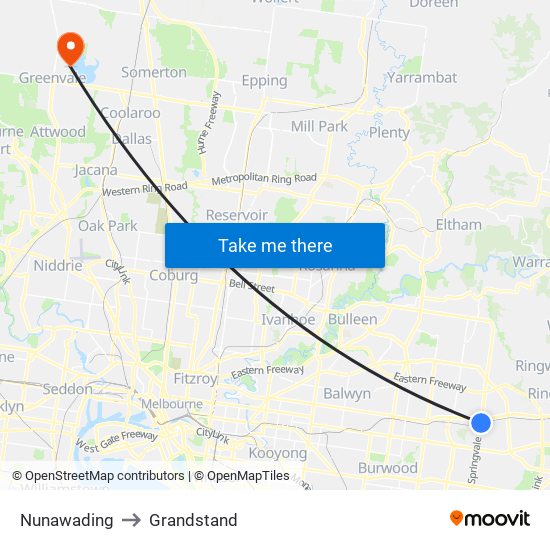 Nunawading to Grandstand map