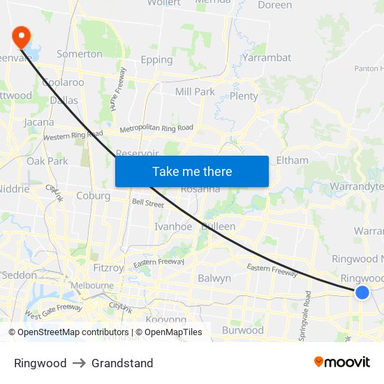 Ringwood to Grandstand map