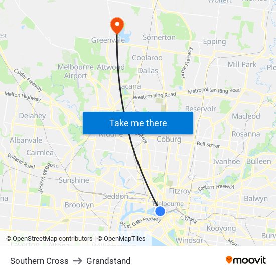 Southern Cross to Grandstand map